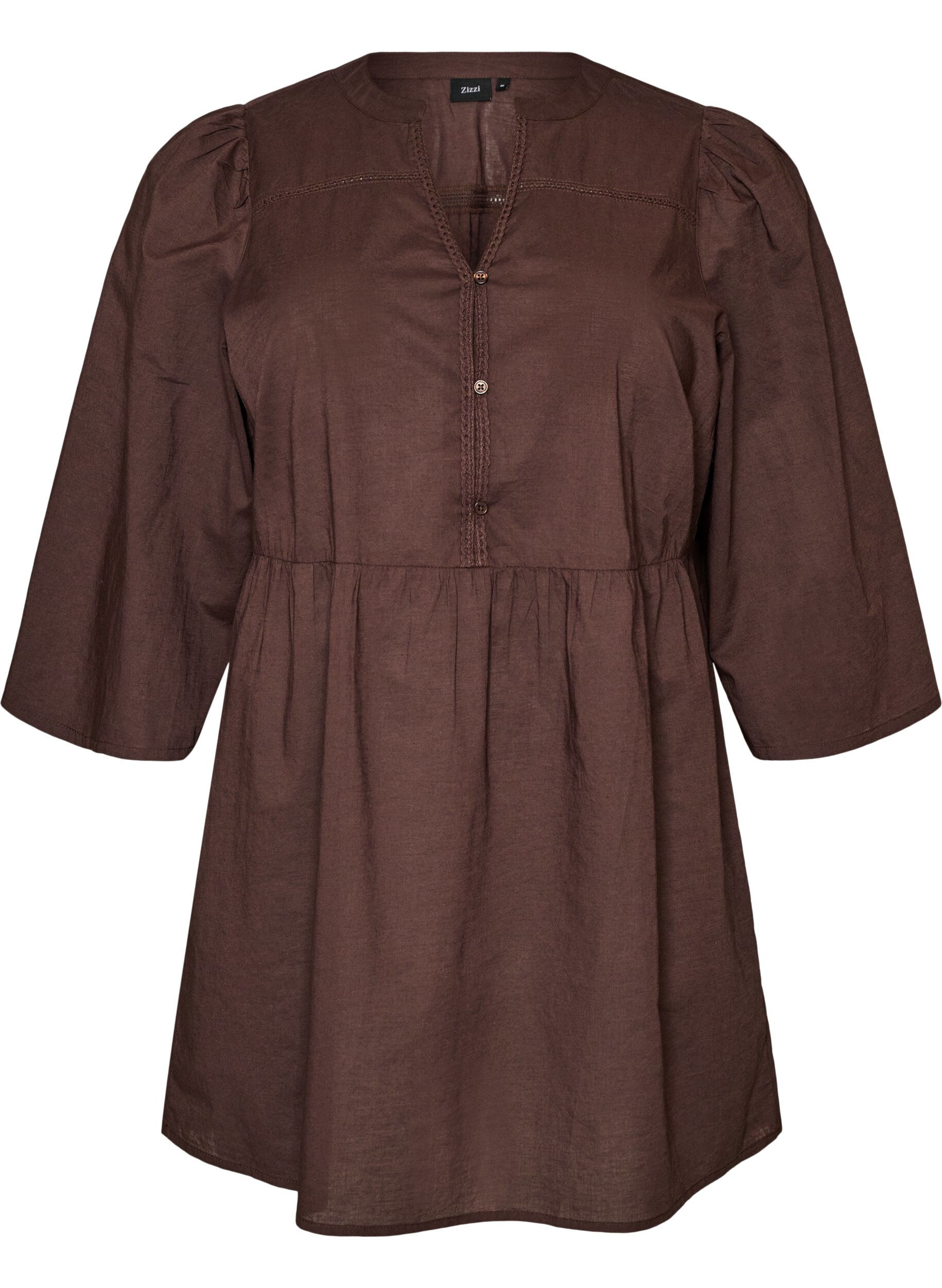 Cotton tunic with a V-neck and crochet trim