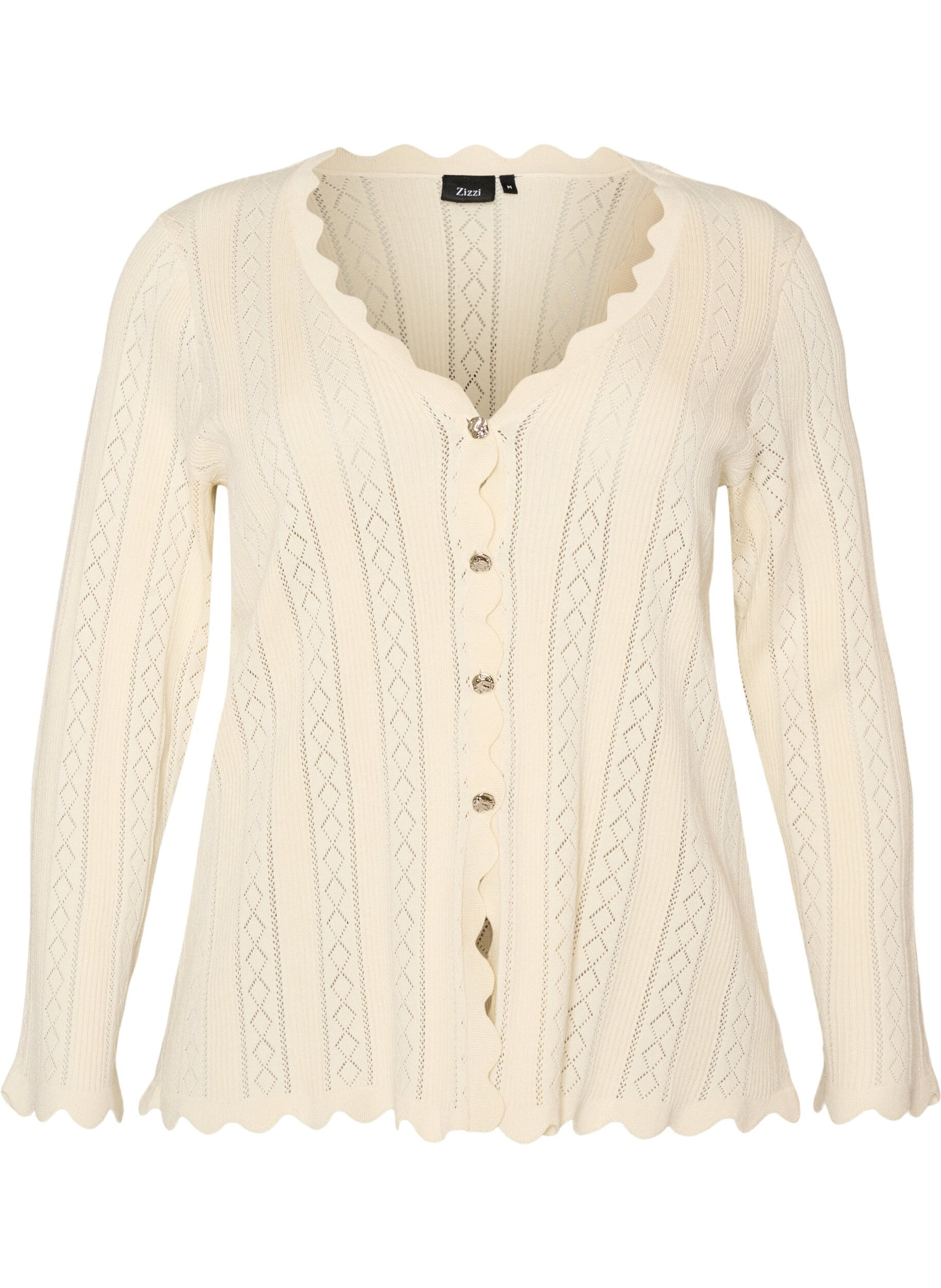 ZizzifashionCardigan with eyelet embroidery and wavy edges, Vanilla, Packshot image number 0