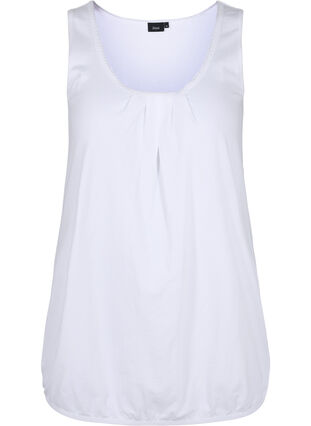 Cotton top with rounded neckline and lace trim, Bright White, Packshot image number 0