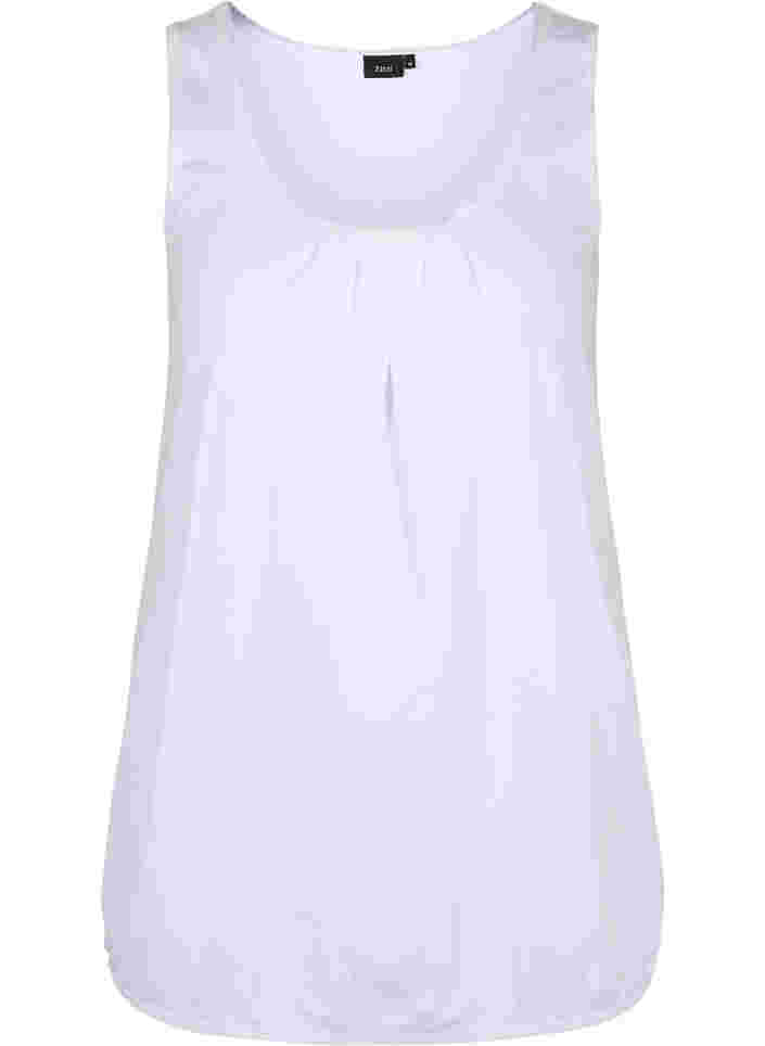 Cotton top with rounded neckline and lace trim, Bright White, Packshot image number 0