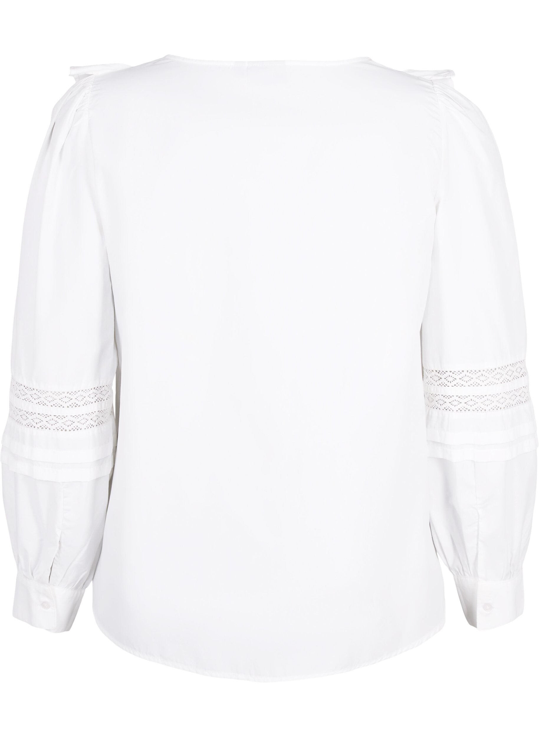 Zizzifashion Blouse with ruffles and lace trim, White, Packshot image number 1
