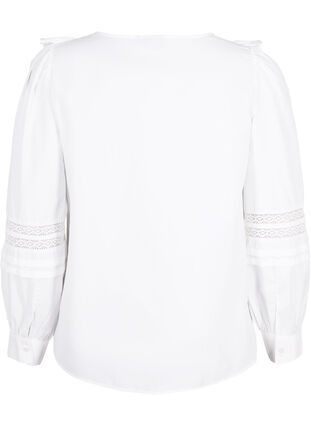 Blouse with ruffles and lace trim, Bright White, Packshot image number 1