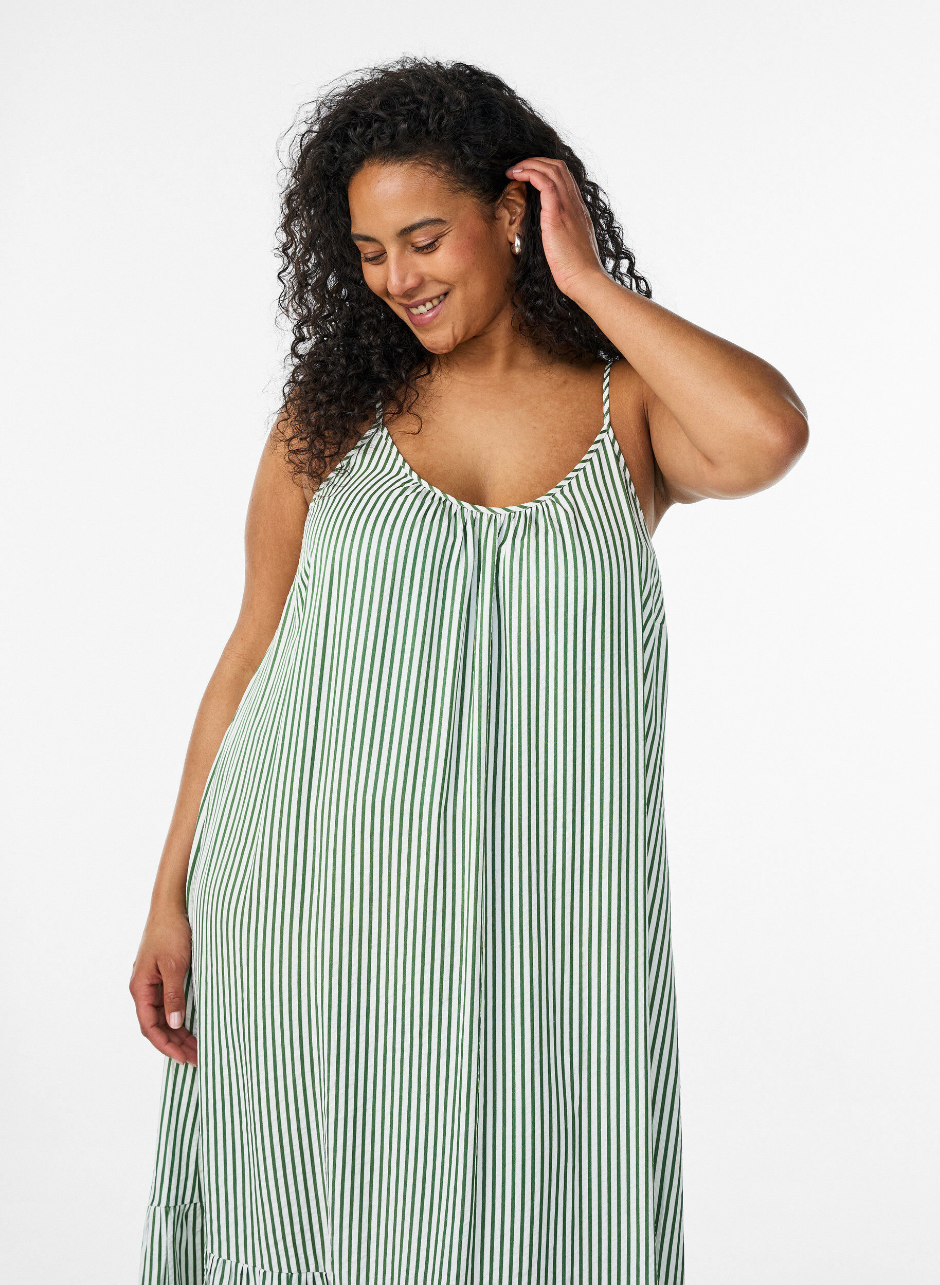 ZizzifashionSummer dress with stripes and A-line shape, Green, Model image number 2