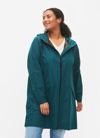 Raincoat with pockets and hood, Deep Teal, Model