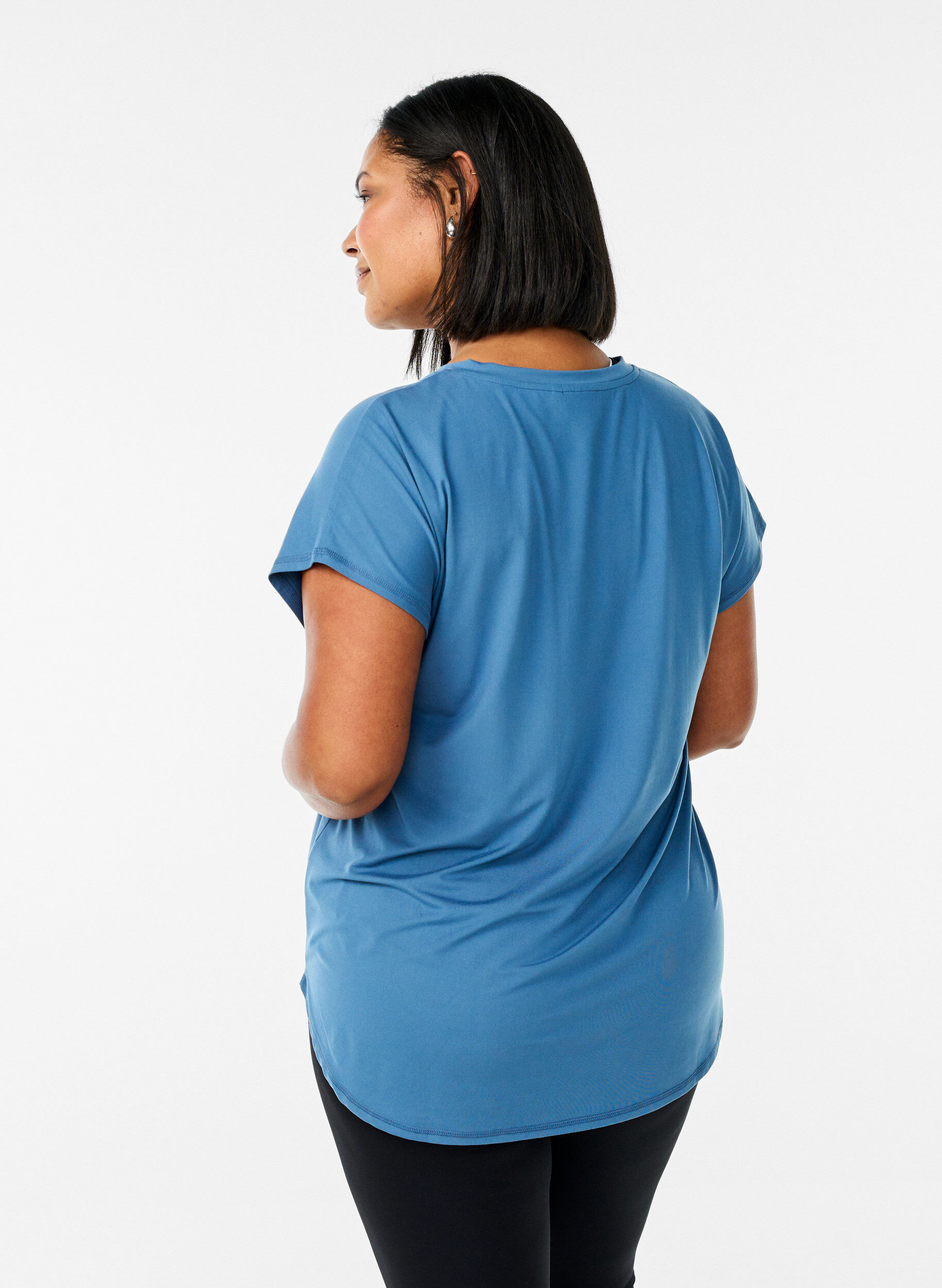 ZizzifashionShort-sleeved workout t-shirt with v-neck, Petrol, Model image number 2