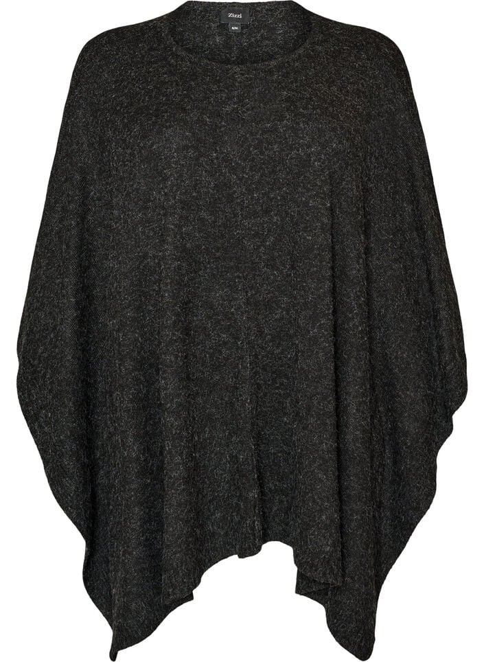 Round neck knitted poncho, Dark Grey, Packshot image number 0