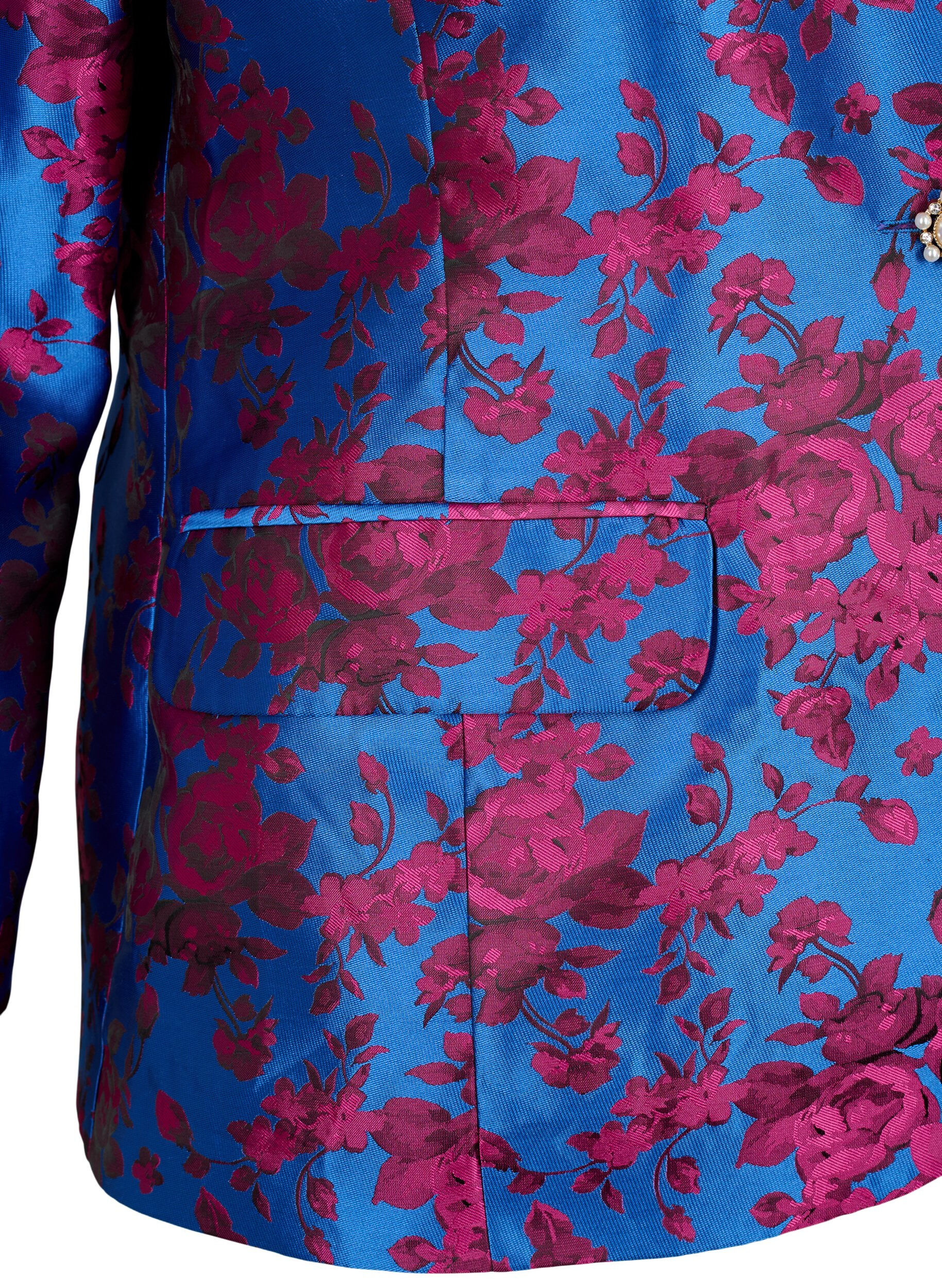 Zizzifashion Floral blazer with pearl button, Blue Quartz Jaquard, Packshot image number 3