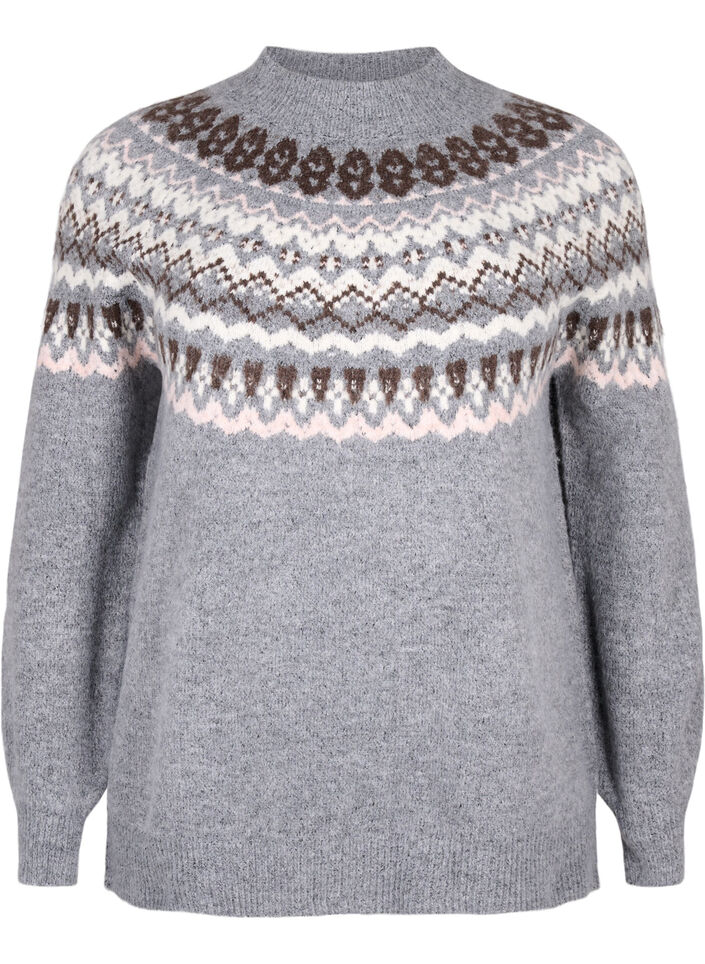 Knitted jumper with patterns and long sleeves, Medium Grey Comb, Packshot image number 0