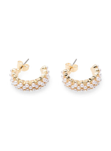 Hoops with small beads, Gold w. Pearl, Packshot image number 0
