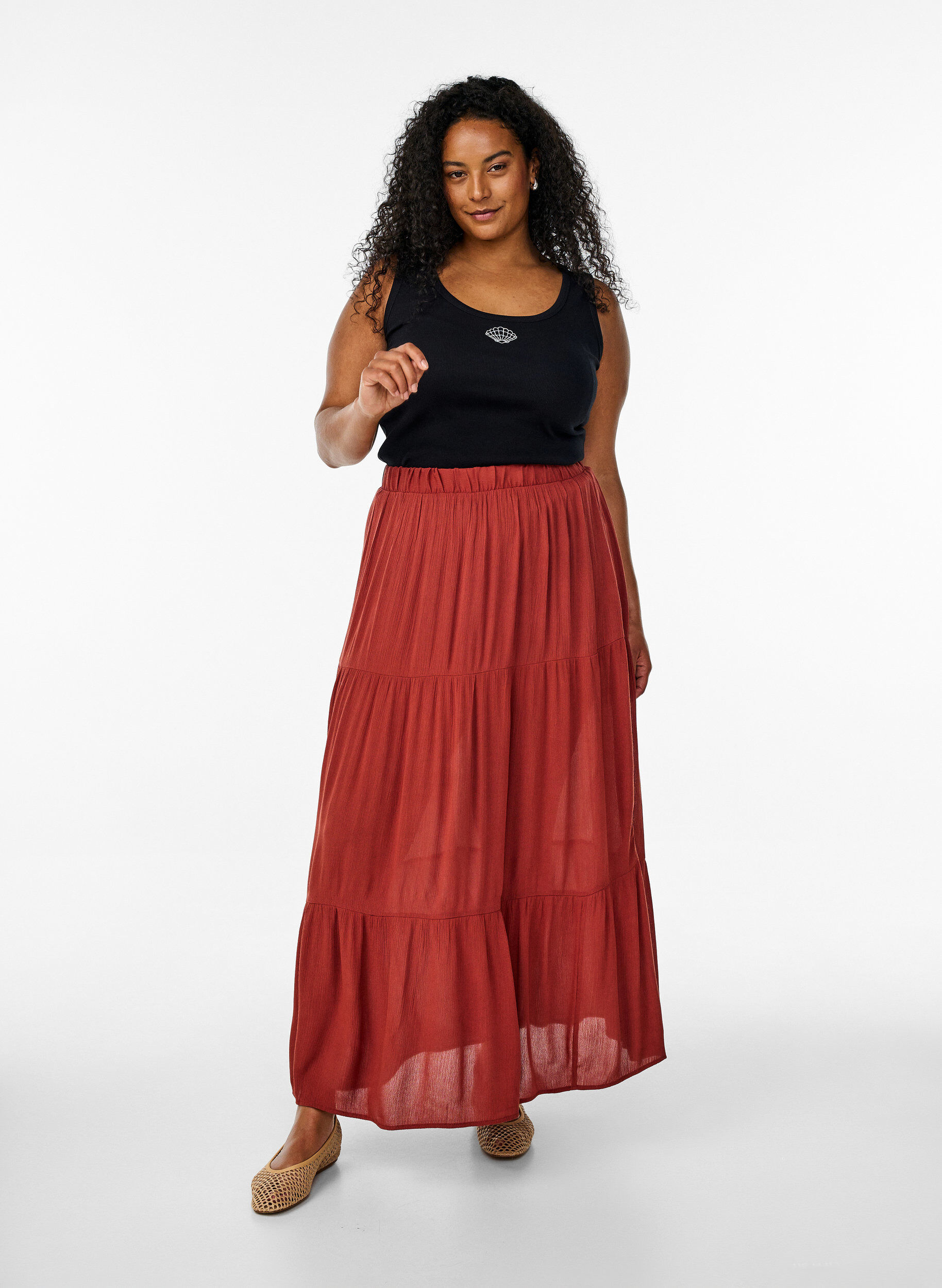 ZizzifashionLong skirt with elasticated waist, Red, Model image number 0