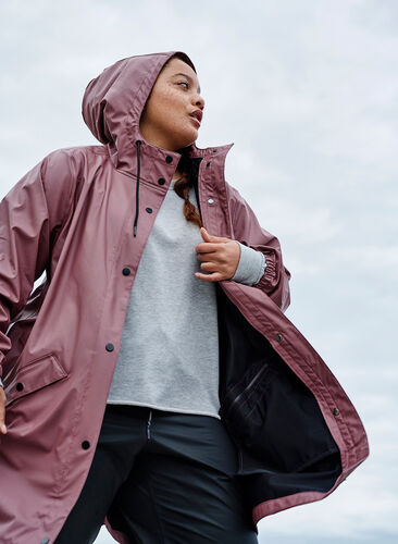 Rain jacket with hood and button fastening, Rose Taupe, Image image number 0