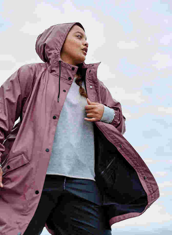 Rain jacket with hood and button fastening, Rose Taupe, Image