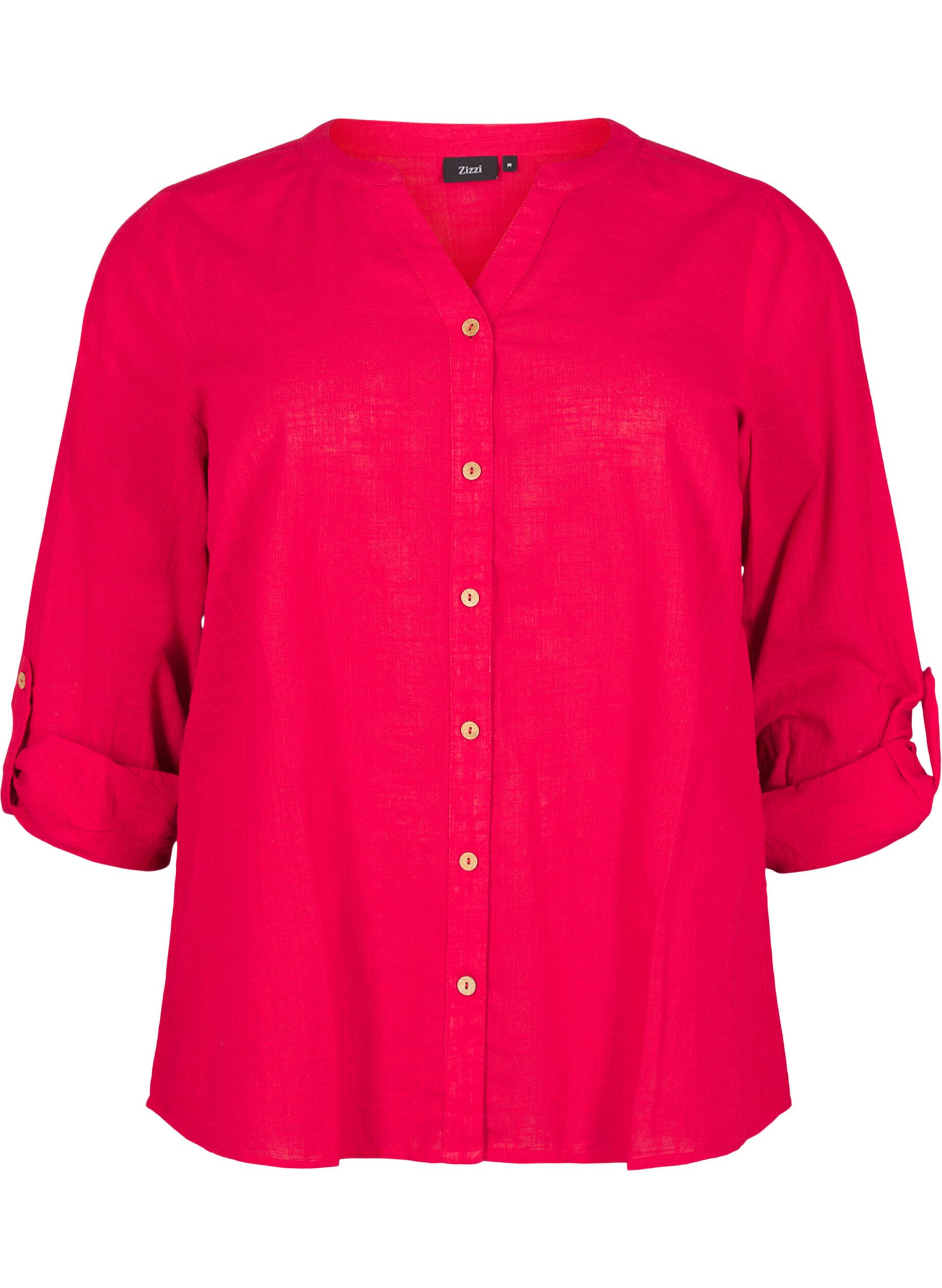 ZizzifashionCotton shirt blouse with a v-neck, Red, Packshot image number 0