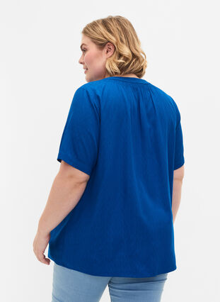 Short-sleeved viscose blouse with v-neck, Princess Blue, Model image number 1