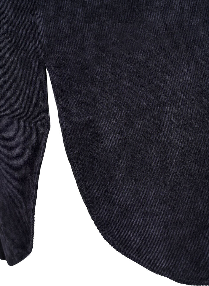 Long corduroy shirt dress with buttons, Black, Packshot image number 3