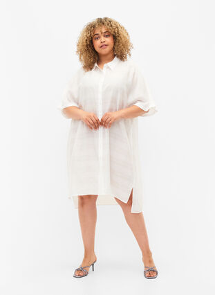 Long shirt in viscose with texture, Bright White, Model image number 2