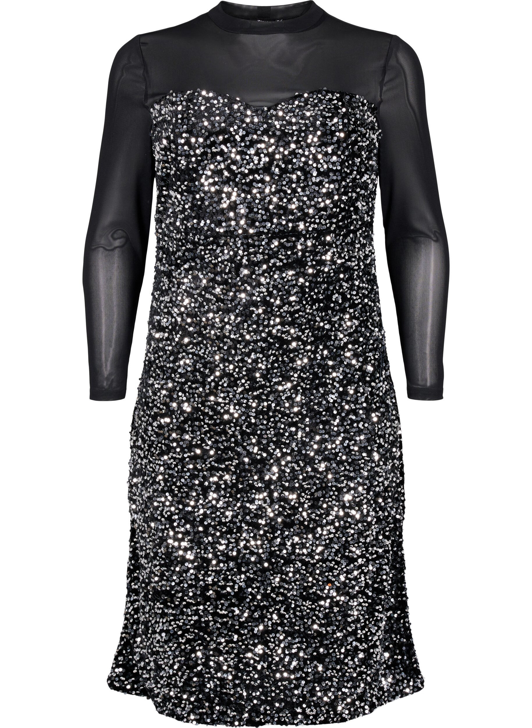 Zizzifashion Glitter dress with sequins, Black w. Silver, Packshot image number 0
