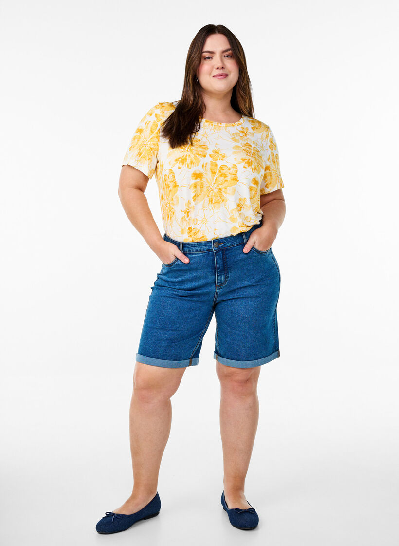 T-shirt with floral print, Yellow, Model image number 1