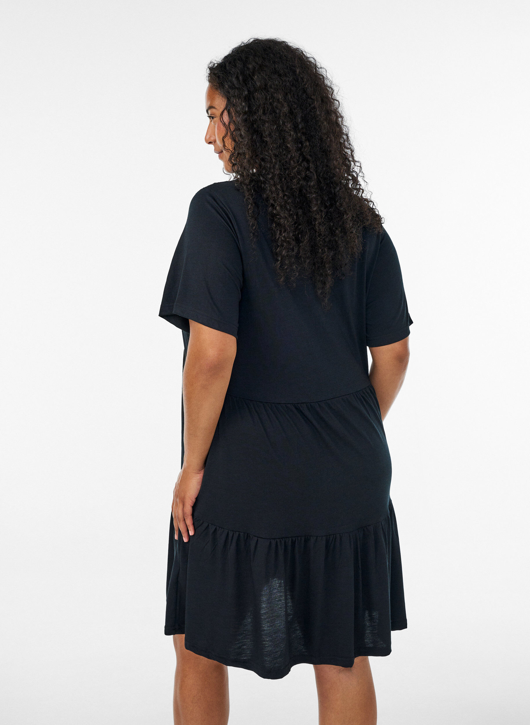 ZizzifashionJersey dress with lace details and a layered skirt, Black, Model image number 2