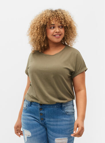 Short sleeve cotton blend T-shirt, Dusty Olive, Model image number 0