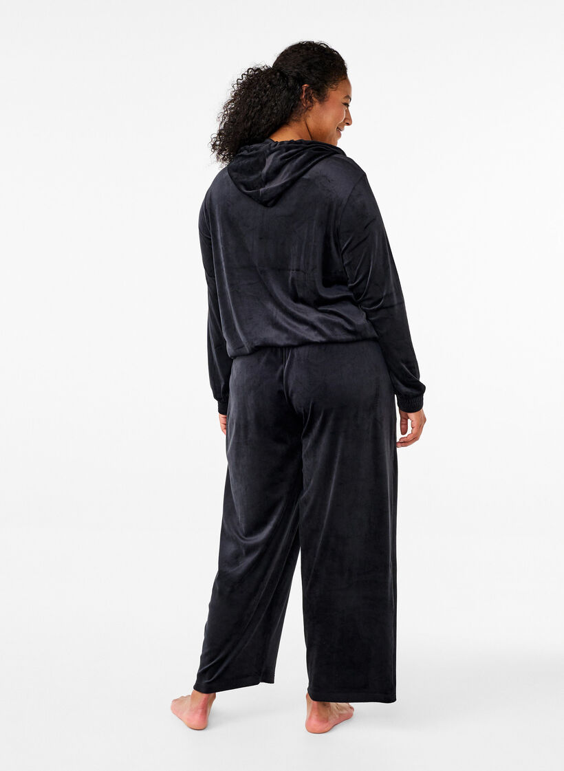Loose velour trousers, Black, Model image number 1
