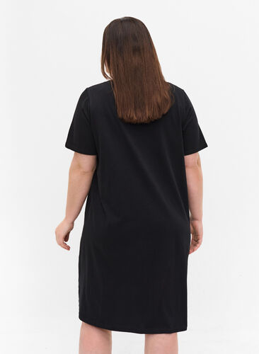 Short-sleeved cotton night dress, Black w. Copper MOM, Model image number 1