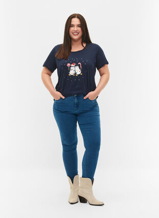 Christmas t-shirt in cotton, Navy Blazer Penguin, Model image number 2
