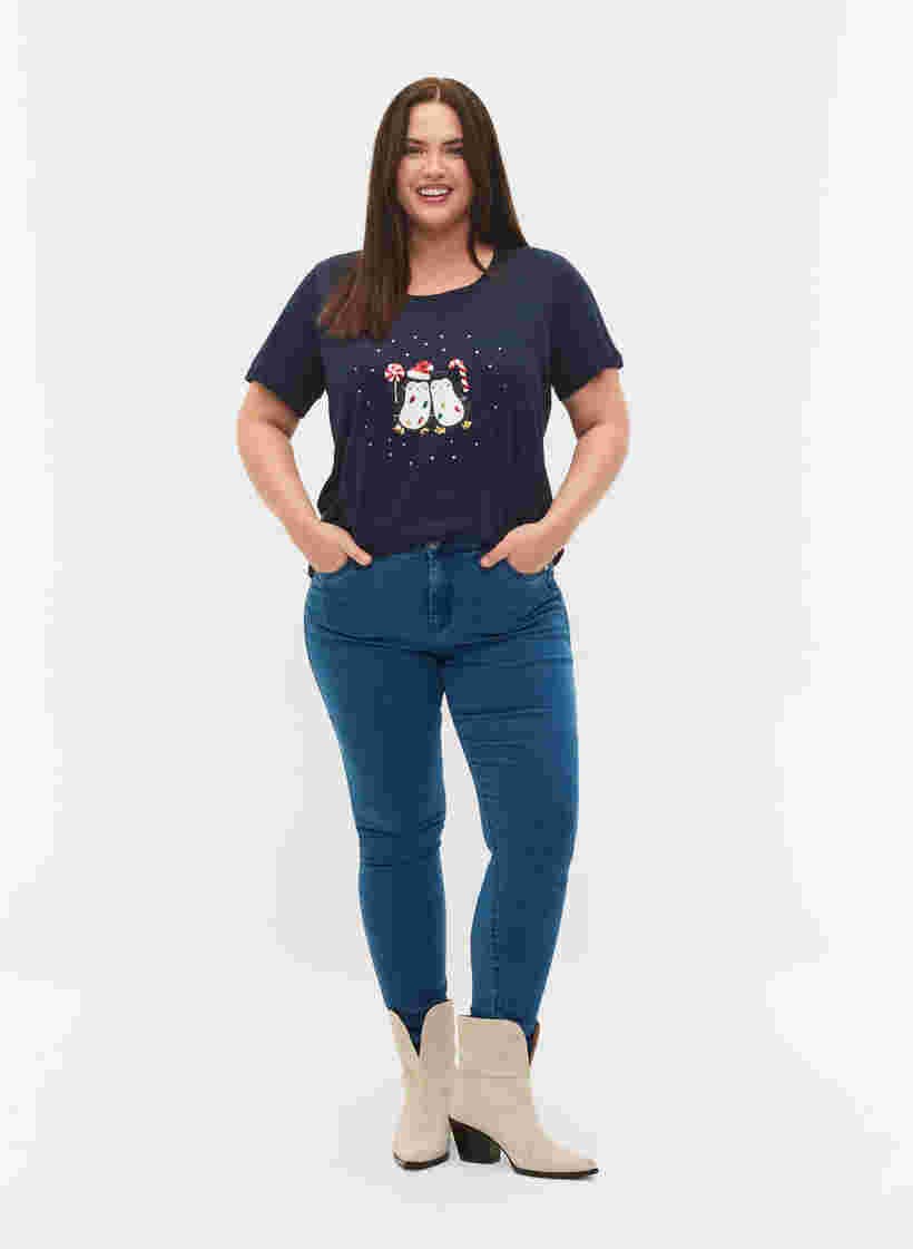 Christmas t-shirt in cotton, Navy Blazer Penguin, Model image number 2