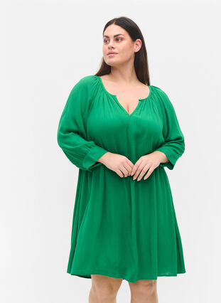 Viscose tunic with 3/4 sleeves, Jolly Green, Model image number 0