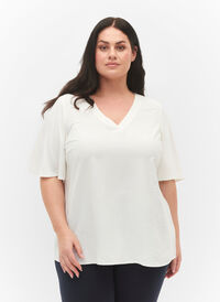 Short-sleeved blouse with an A-shape, Bright White, Model