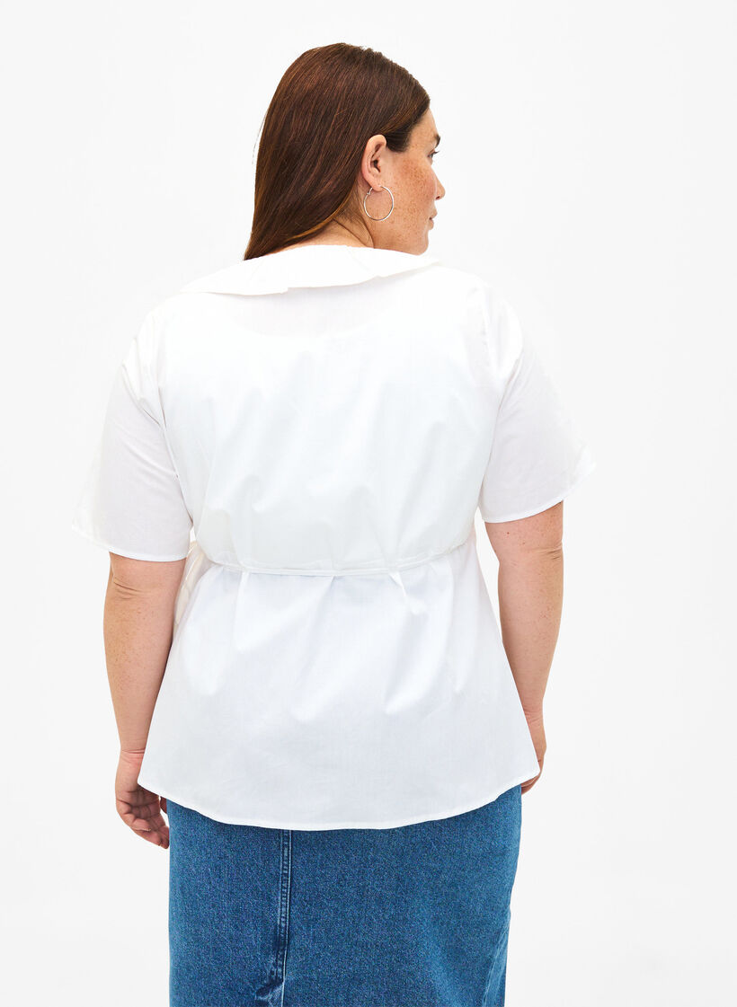 Short sleeve blouse with ruffle detail, White, Model image number 2