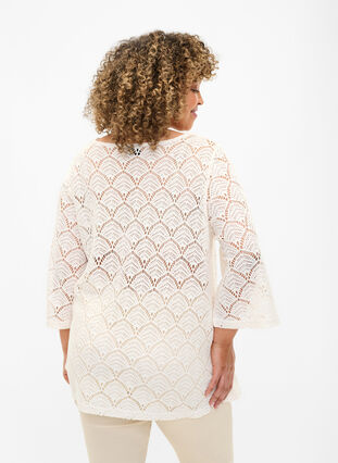 Crochet blouse with 3/4 sleeves, Sandshell, Model image number 1