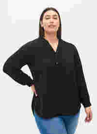 Long-sleeved blouse with v-neck, Black, Model