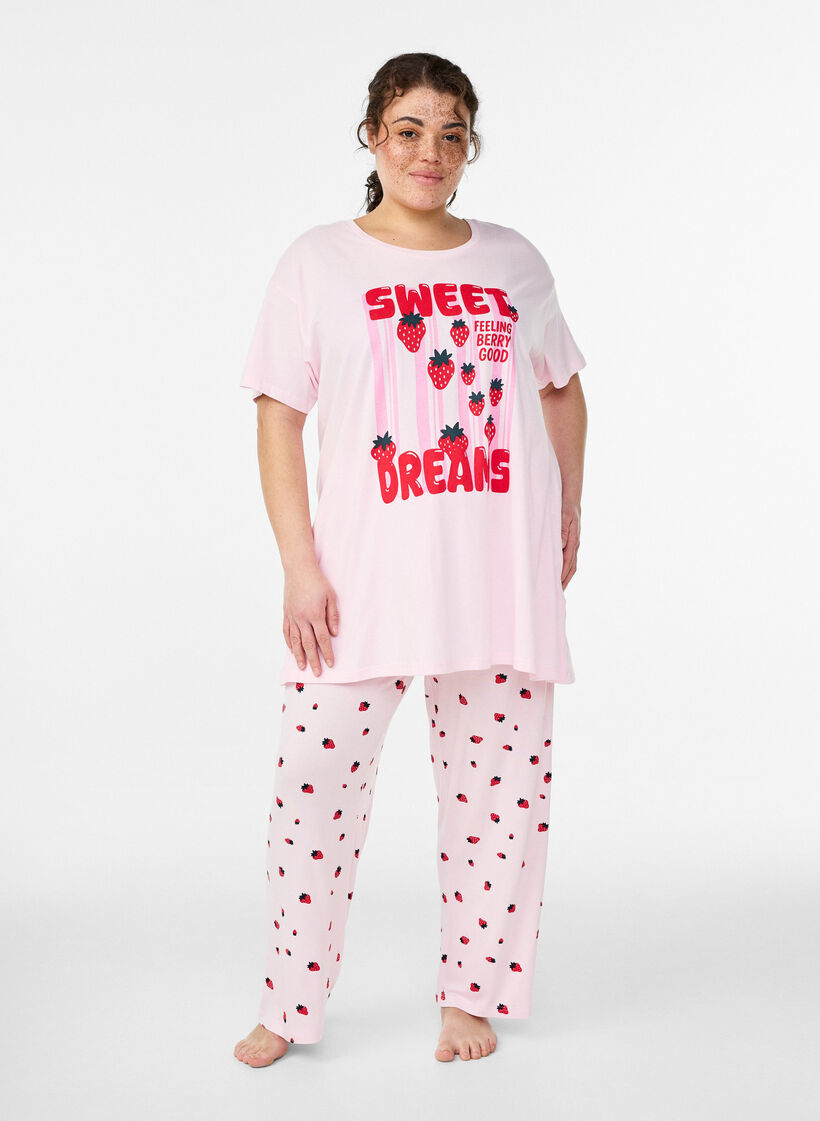 Long night T-shirt in organic cotton with print, Red, Model image number 1