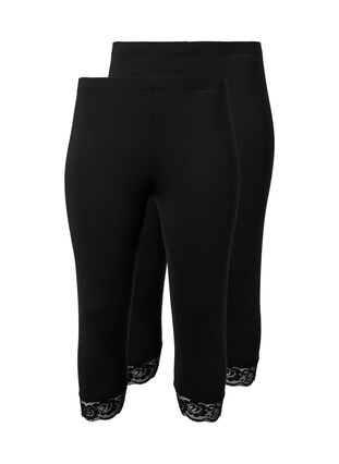 2-pair 3/4 leggings with lace trim, Black / Black, Packshot image number 0