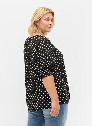 Printed viscose blouse with buttons, Black Dot, Model image number 1