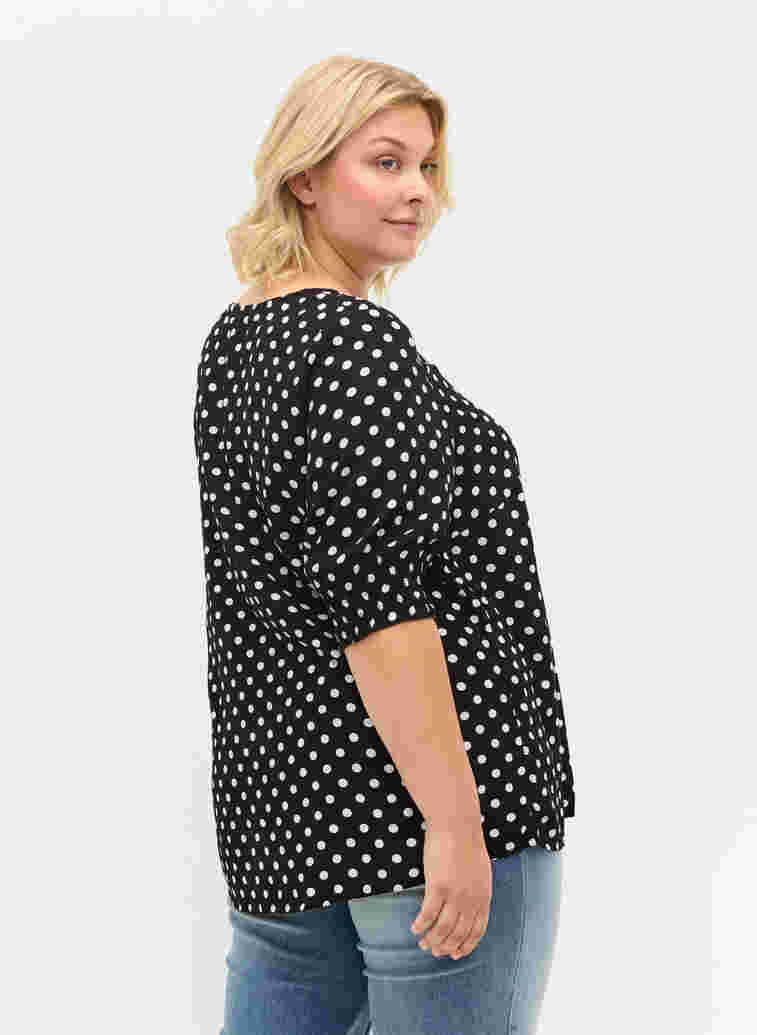 Printed viscose blouse with buttons, Black Dot, Model image number 1