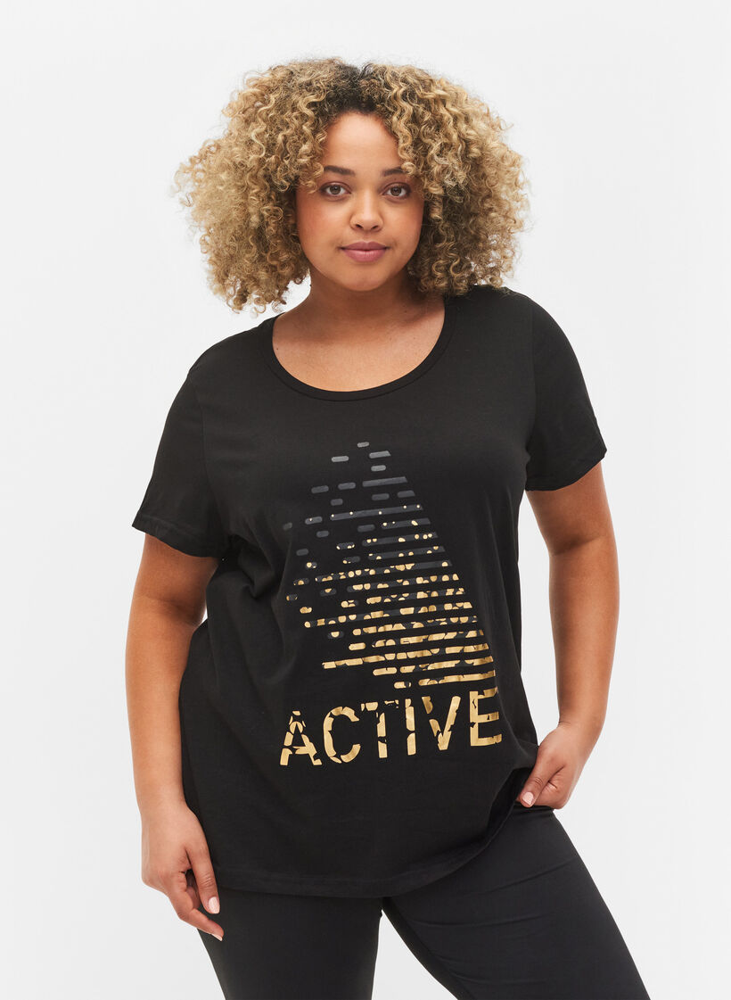Sports t-shirt with print, Black gold foil logo, Model