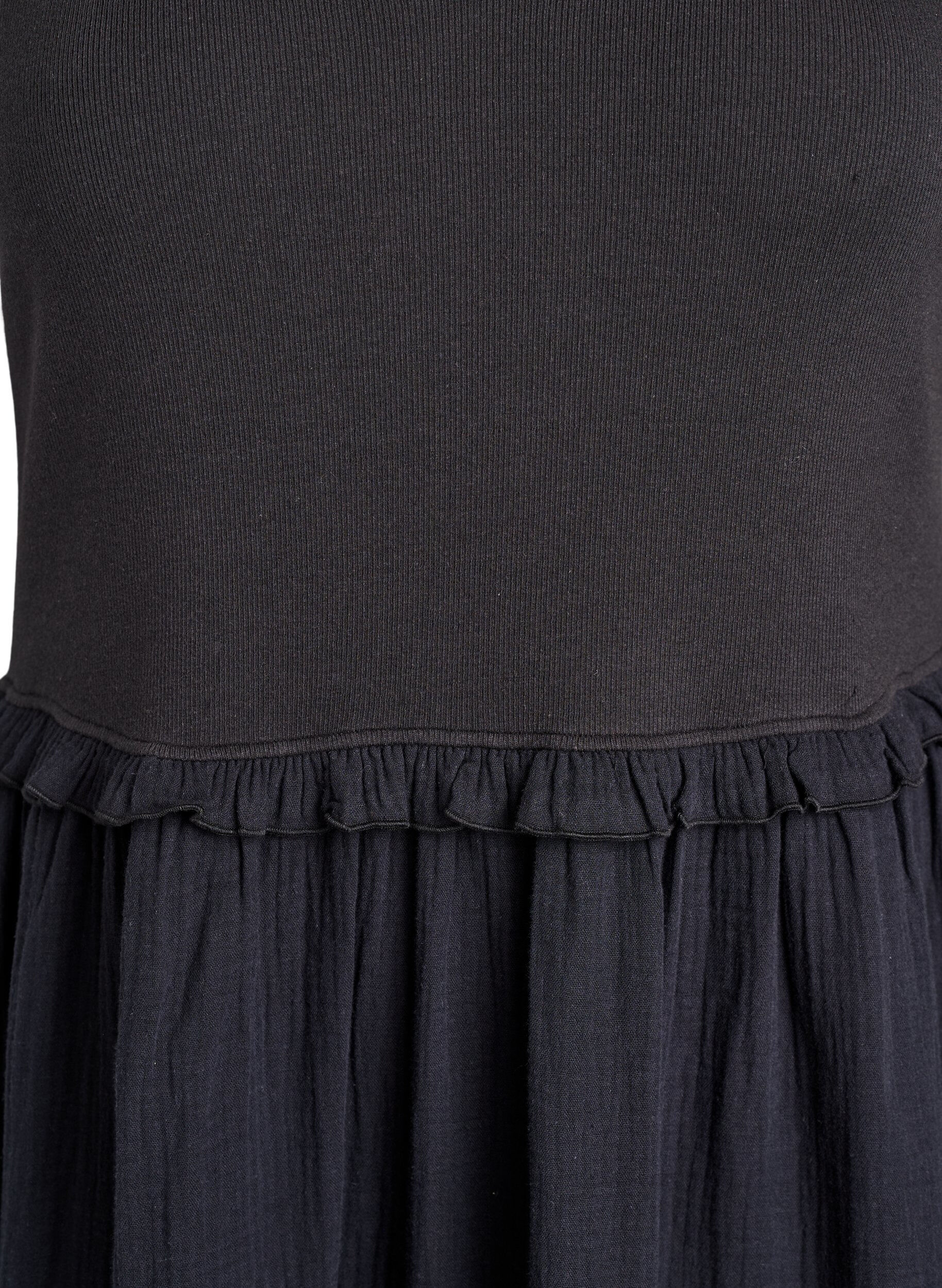 ZizzifashionSleeveless cotton midi dress with rib and muslin, Black, Packshot image number 2
