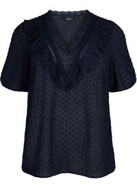 Blouse with short sleeves and dotted structure