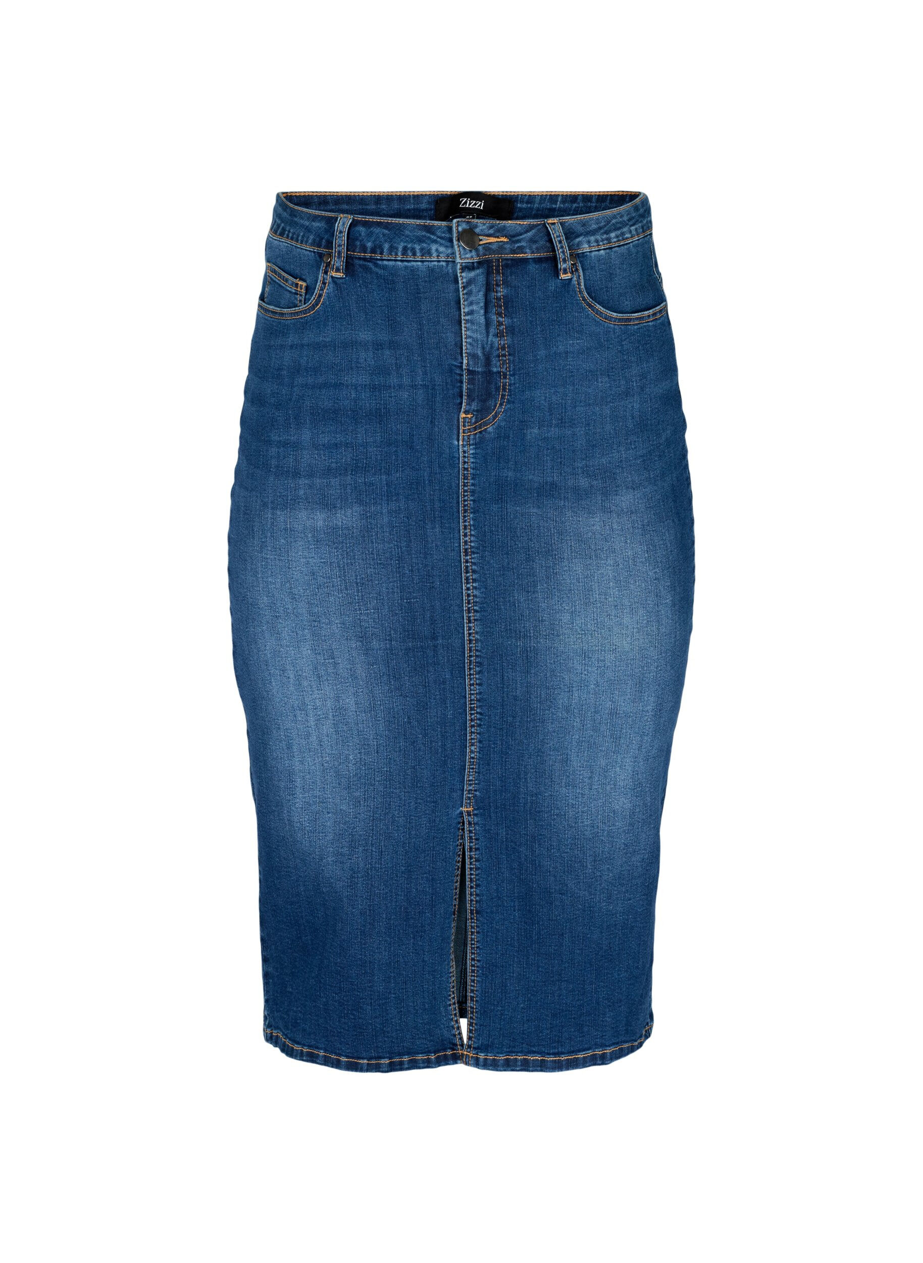 Zizzifashion Denim midi skirt with slits, Blue, Packshot image number 0