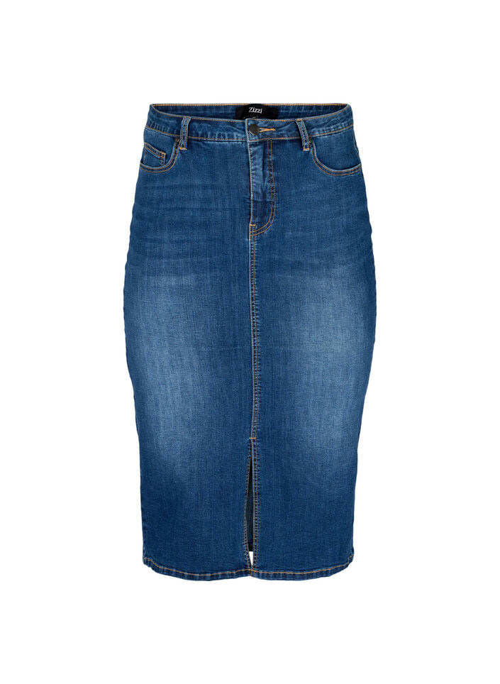 Denim midi skirt with slits, Blue, Packshot image number 0