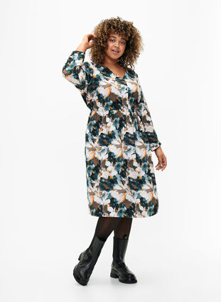 Viscose dress with print and loose tie string, Duck Gr. Forest AOP, Model image number 2
