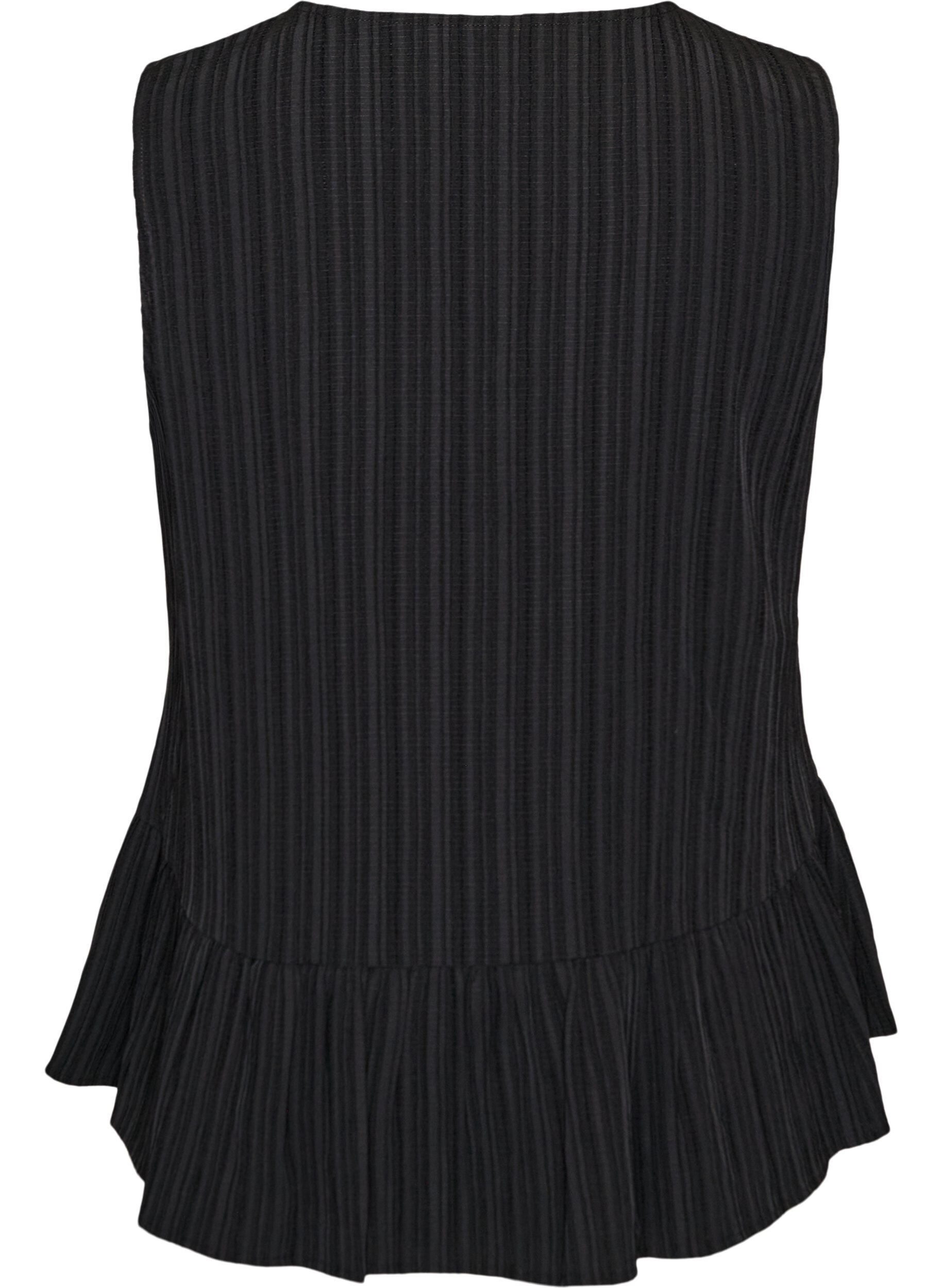 ZizzifashionSleeveless blouse with texture and a tie fastening, Black, Packshot image number 1
