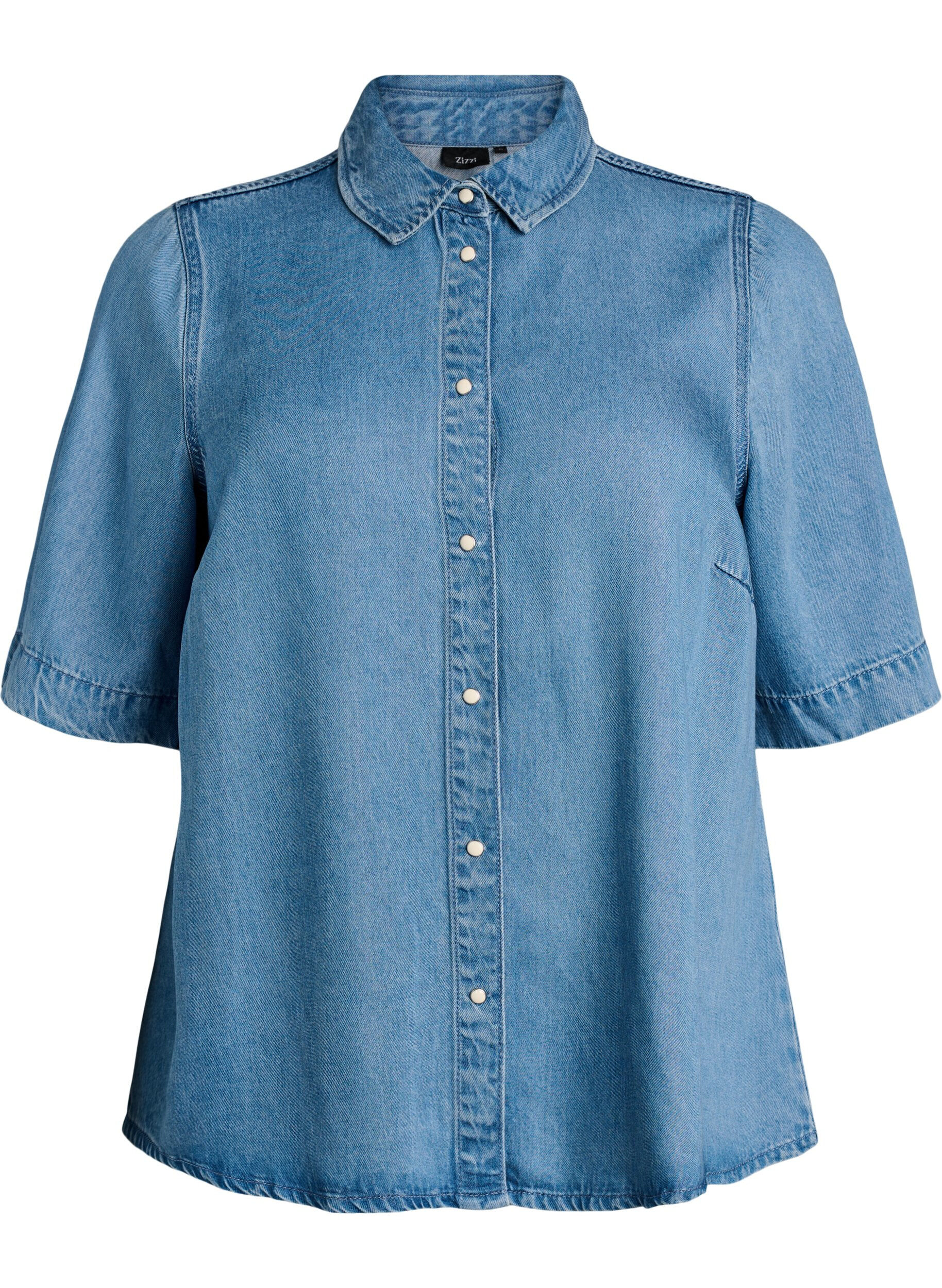 Short-sleeved denim-look lyocell shirt