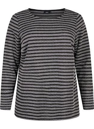 Round neck blouse with striped pattern, Black Stripe, Packshot image number 0