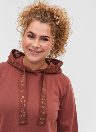 Sweat dress with a hood and pocket, Mahogany, Model image number 2