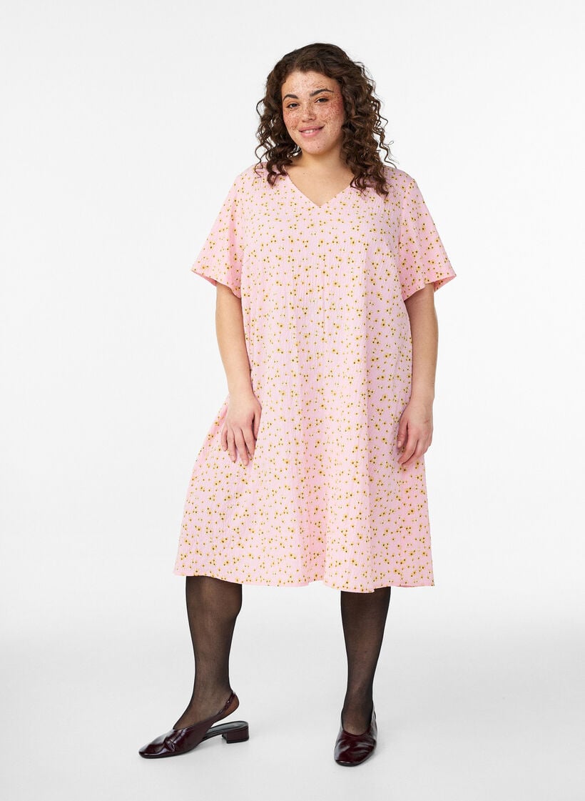 Short-sleeved dress with V-neck, Rose, Model image number 0