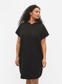 Short-sleeved jumper dress with hood, Black, Model