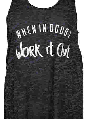Workout top with racer back, Black w. WORK IT OUT, Packshot image number 2